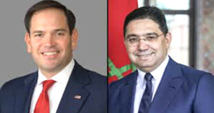 Par : AlArab-tv.com Le secrétaire d’État américain, M. Marco Rubio s’est entretenu lundi avec le ministre marocain des Affaires étrangères,M. Nasser Bourita sur les relations bilatérales et des internationales. selon un communiqué du Département d'Etat, les deux responsables  ont évoqué le  partenariat solide existant entre les États-Unis d'Amérique et le royaume du Maroc pour la promotion de la paix et de la sécurité régionales et mondiales, sous la direction de SM le Roi  Mohamed VI.